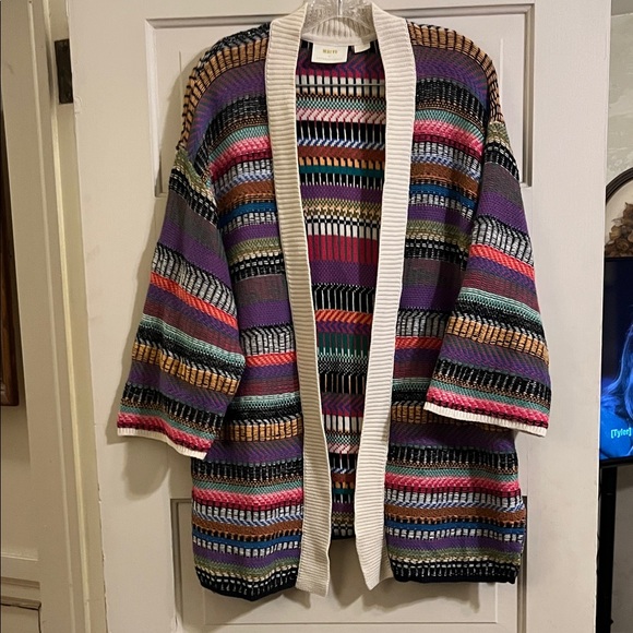 Maeve Sweaters - Woven Multicolor Open-Front Cardigan Sweater
